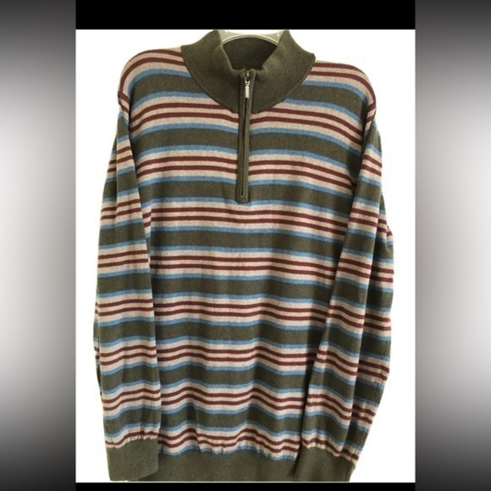 LL Bean 1/4 Zip Mens LT Large Tall Cotton Cashmere Pullover Sweater -Striped
